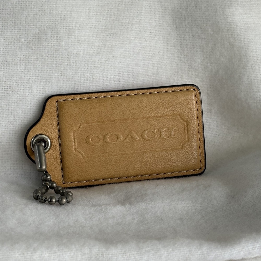 COACH 2.5" Hang Tag Fob Bag Charm Tan Leather, Gunmetal Ball Chain